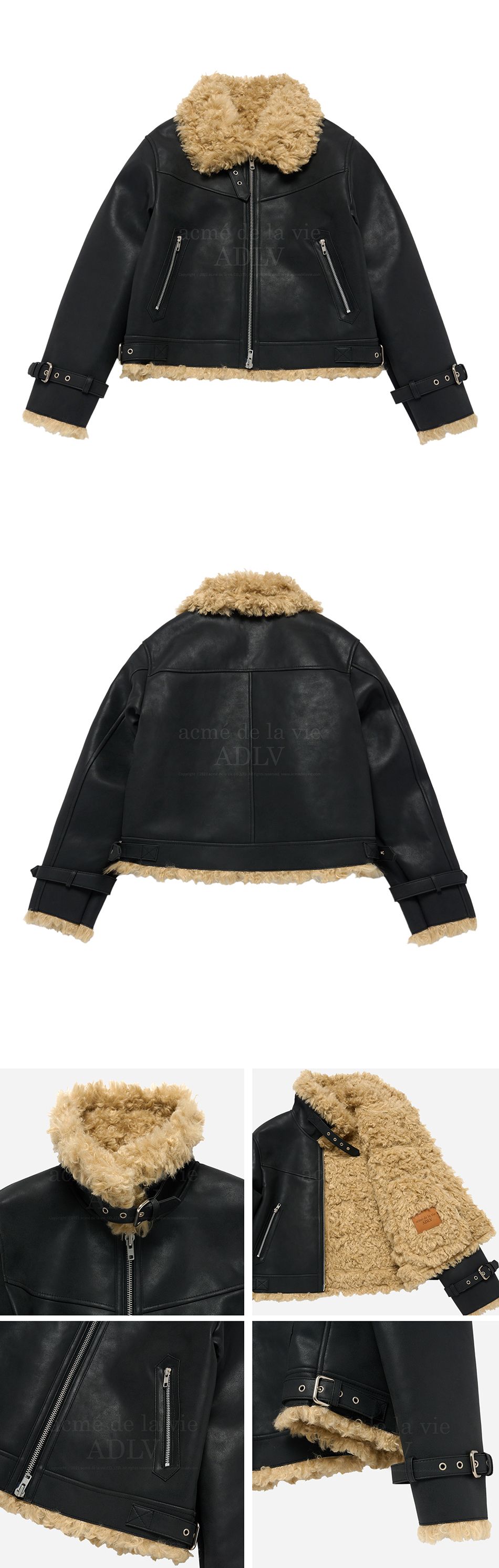 極美品　90s beams mouton leather half coat 90's] Old Seraphin Black Leather Mouton Half Coat Size.54