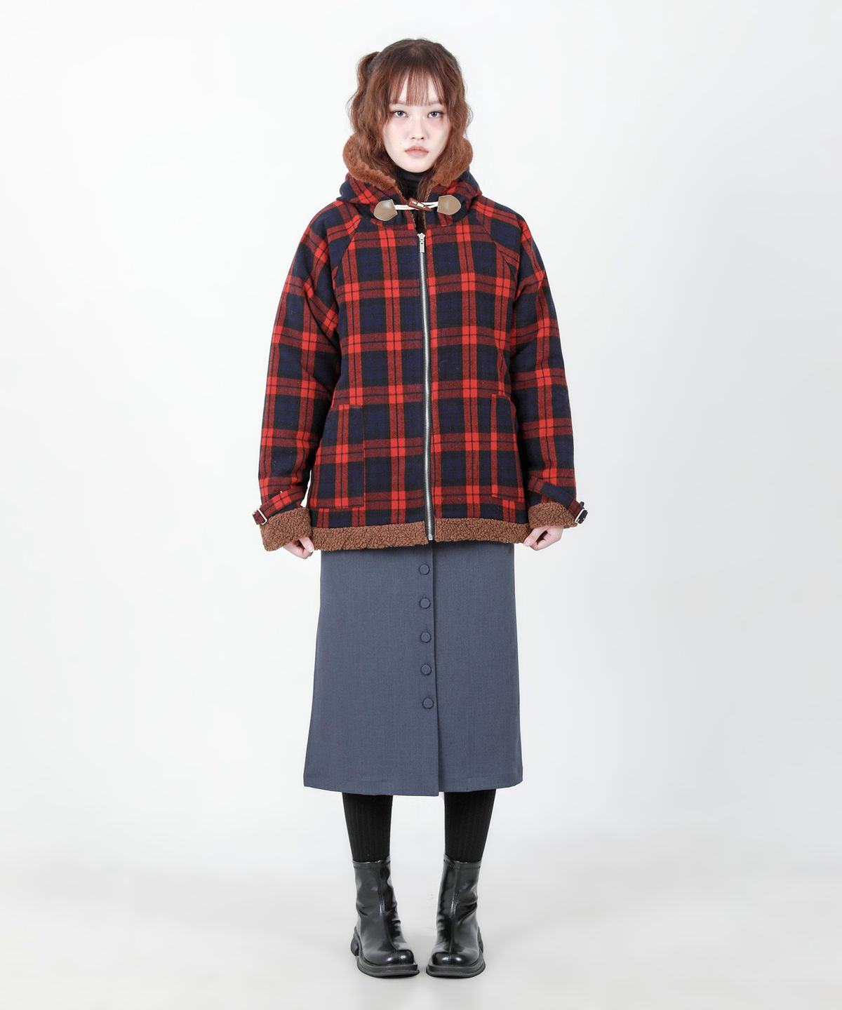 카타르시스(KATHARSIS) 레글런 후드점퍼 레드체크 ONE SIZE