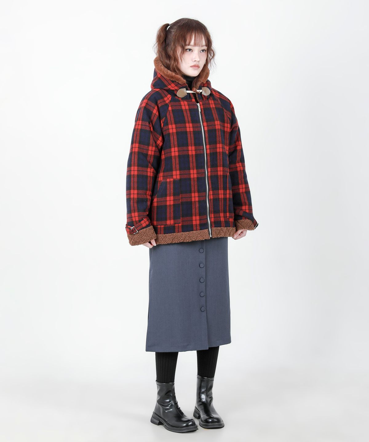 카타르시스(KATHARSIS) 레글런 후드점퍼 레드체크 ONE SIZE
