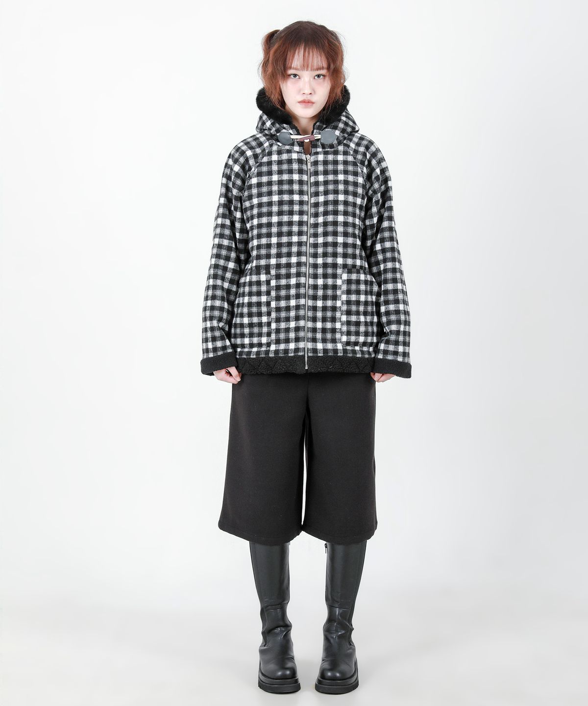 카타르시스(KATHARSIS) 레글런 후드점퍼 블랙체크 ONE SIZE