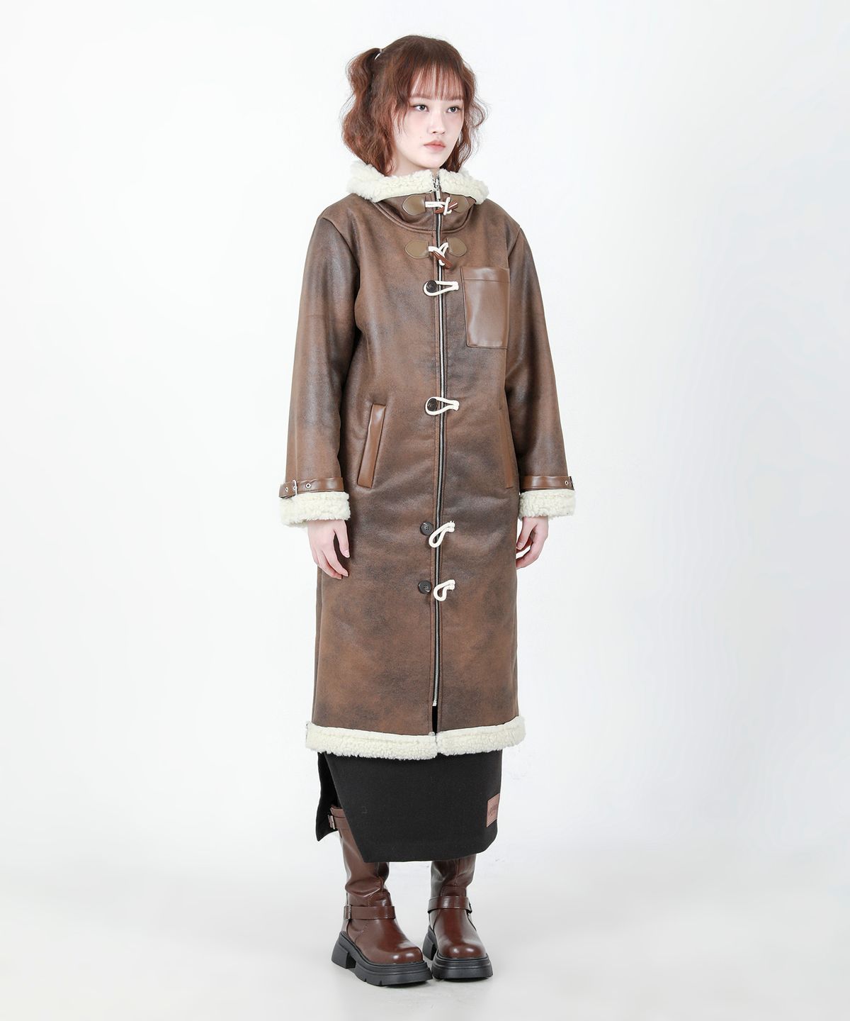 카타르시스(KATHARSIS) 빈티지 레더 롱 무스탕 카멜 ONE SIZE