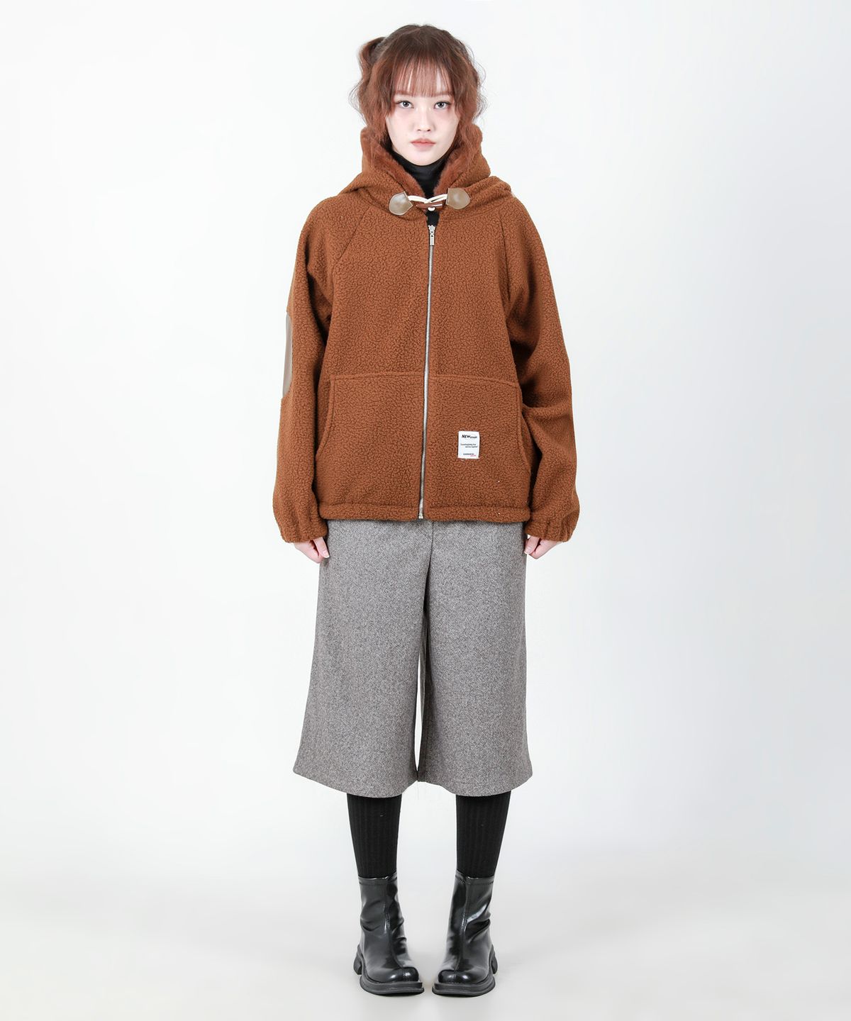 카타르시스(KATHARSIS) 플리스  패치 후드집업 브라운 ONE SIZE