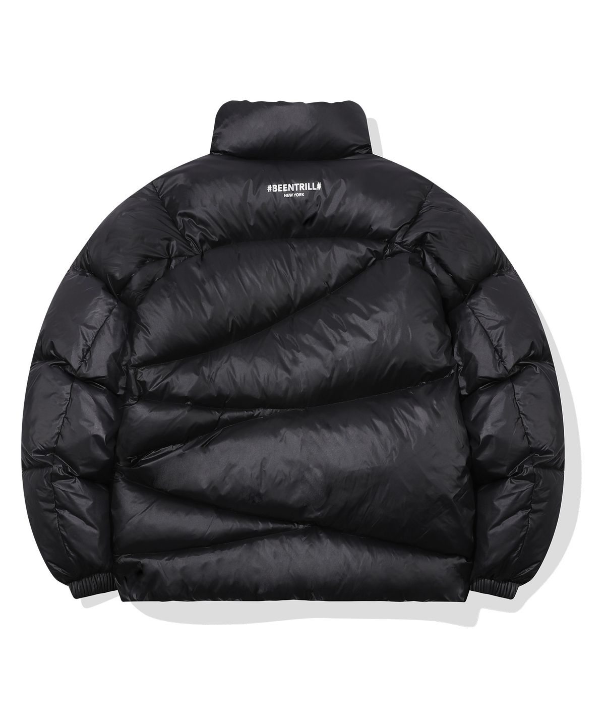 빈트릴(BEENTRILL) 히든 후드 다이애그널 헤비 다운 패딩(블랙)