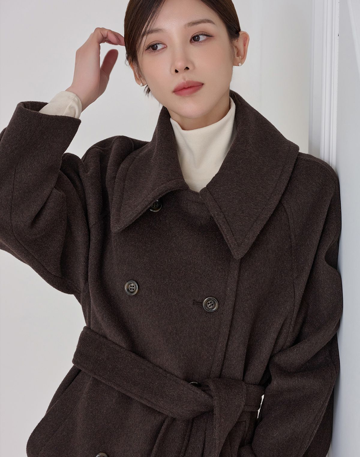 지에마르(GIEMAR) WIDE COLLAR WOOL HALF COAT BROWN 와이드 카라 울 하프 코트 브라운