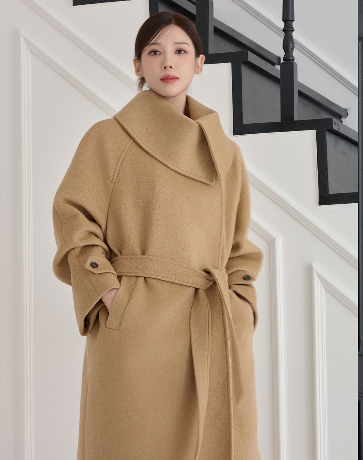 지에마르(GIEMAR) [S사이즈 추가] COLLAR POINT WOOL LONG COAT BEIGE 카라 포인트 울 롱 코트 베이지