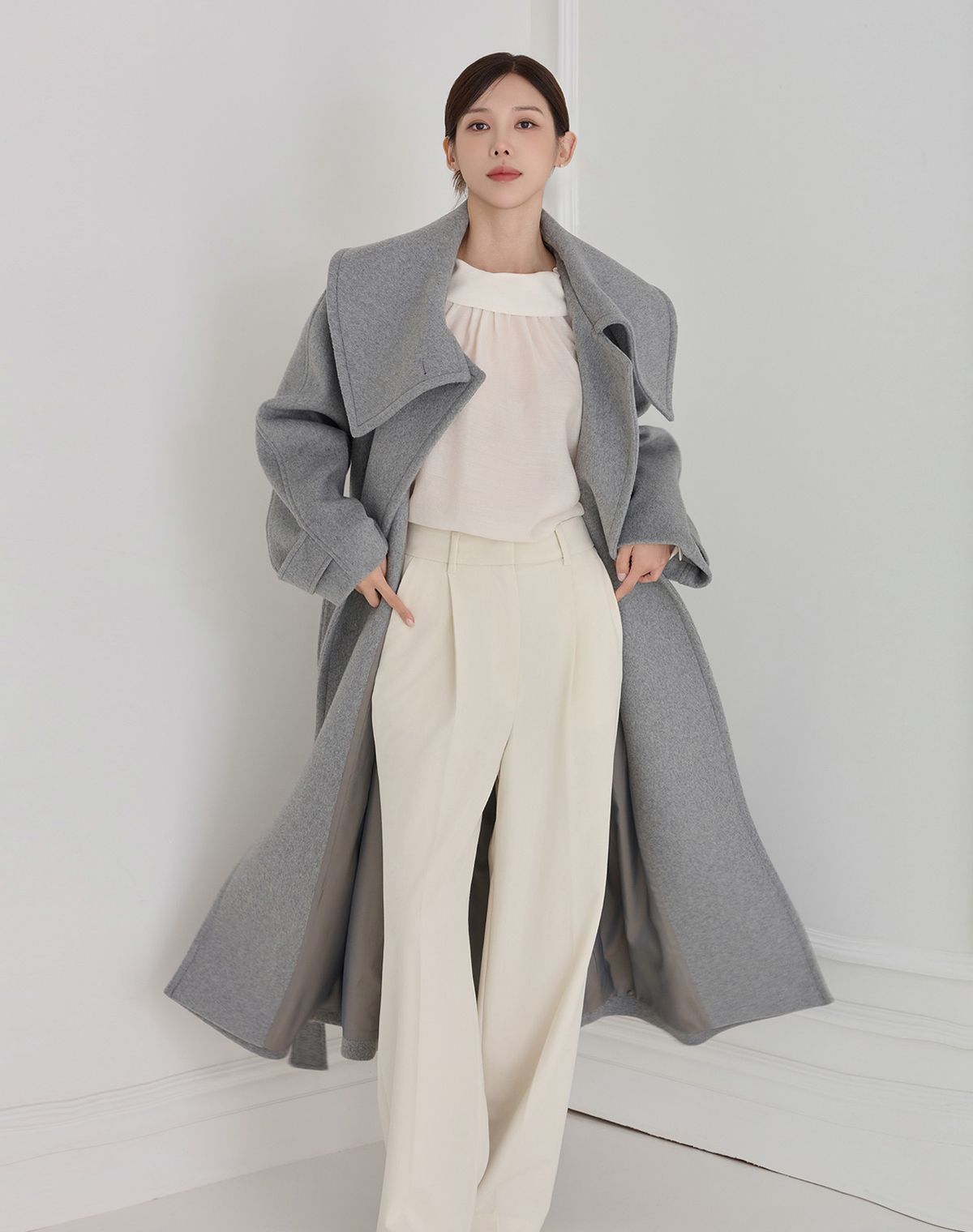 지에마르(GIEMAR) [S사이즈 추가]  COLLAR POINT WOOL LONG COAT GRAY 카라 포인트 울 롱 코트 그레이