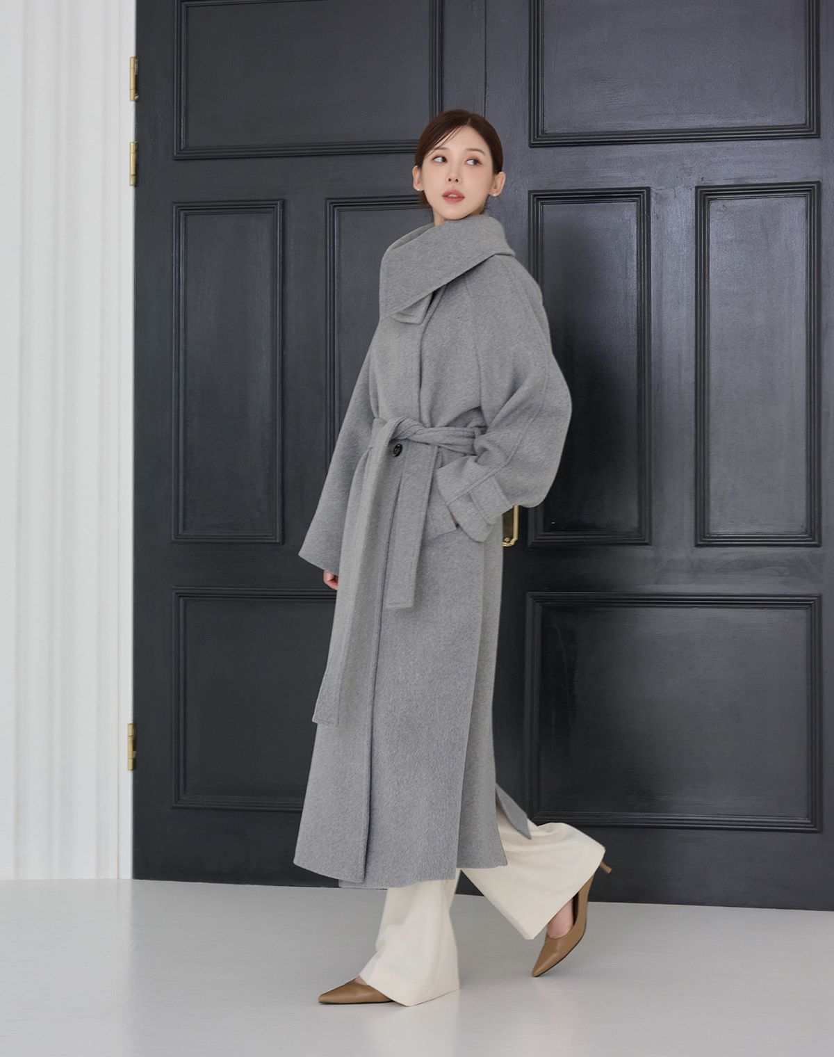 지에마르(GIEMAR) [S사이즈 추가]  COLLAR POINT WOOL LONG COAT GRAY 카라 포인트 울 롱 코트 그레이