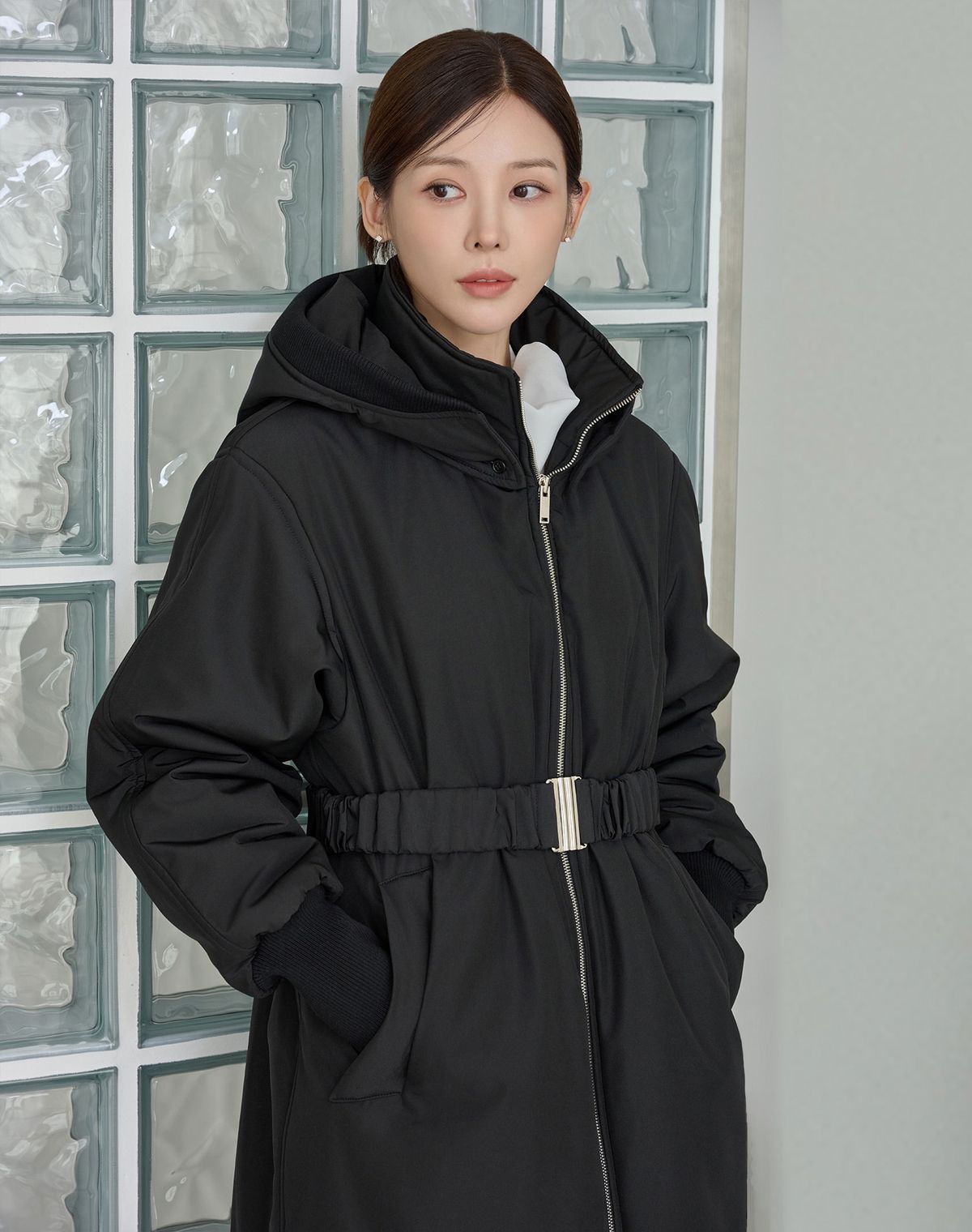 지에마르(GIEMAR) BELT LONG PADDING JUMPER BLACK 벨트 롱 패딩 점퍼 블랙