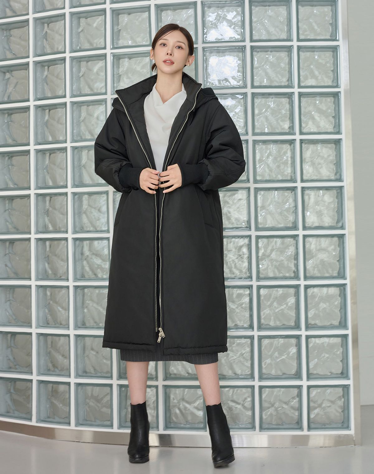 지에마르(GIEMAR) BELT LONG PADDING JUMPER BLACK 벨트 롱 패딩 점퍼 블랙