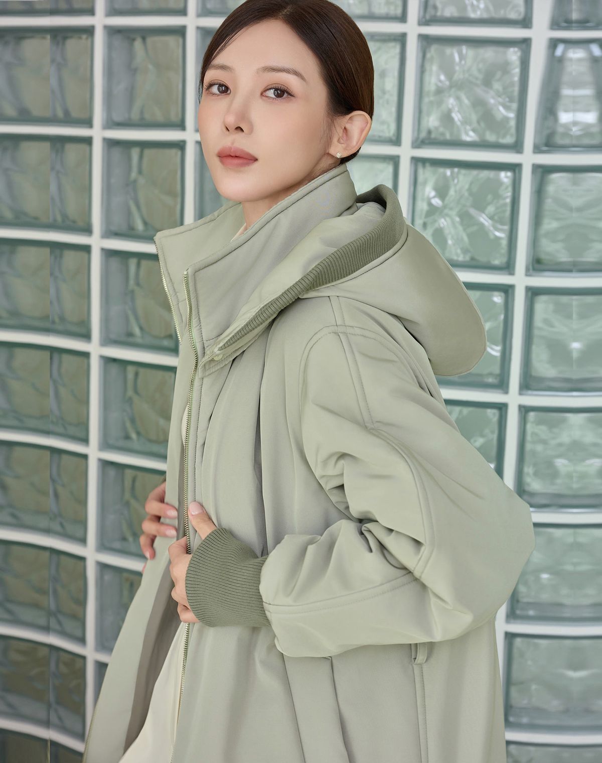 지에마르(GIEMAR) BELT LONG PADDING JUMPER GREEN 벨트 롱 패딩 점퍼 그린