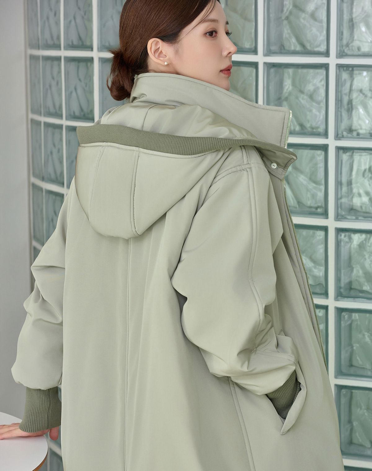 지에마르(GIEMAR) BELT LONG PADDING JUMPER GREEN 벨트 롱 패딩 점퍼 그린