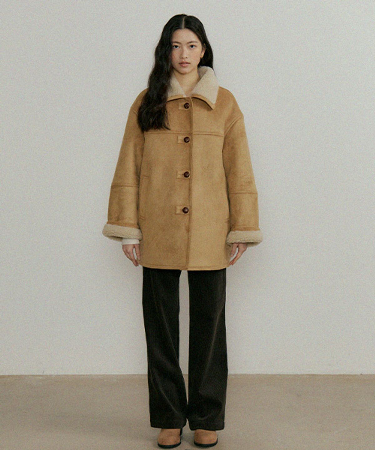 링서울(LINGSEOUL) wool shearling mustang coat-beige