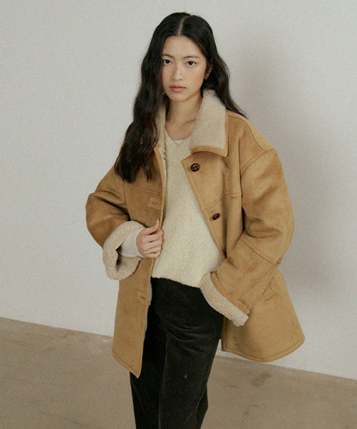 링서울(LINGSEOUL) wool shearling mustang coat-beige