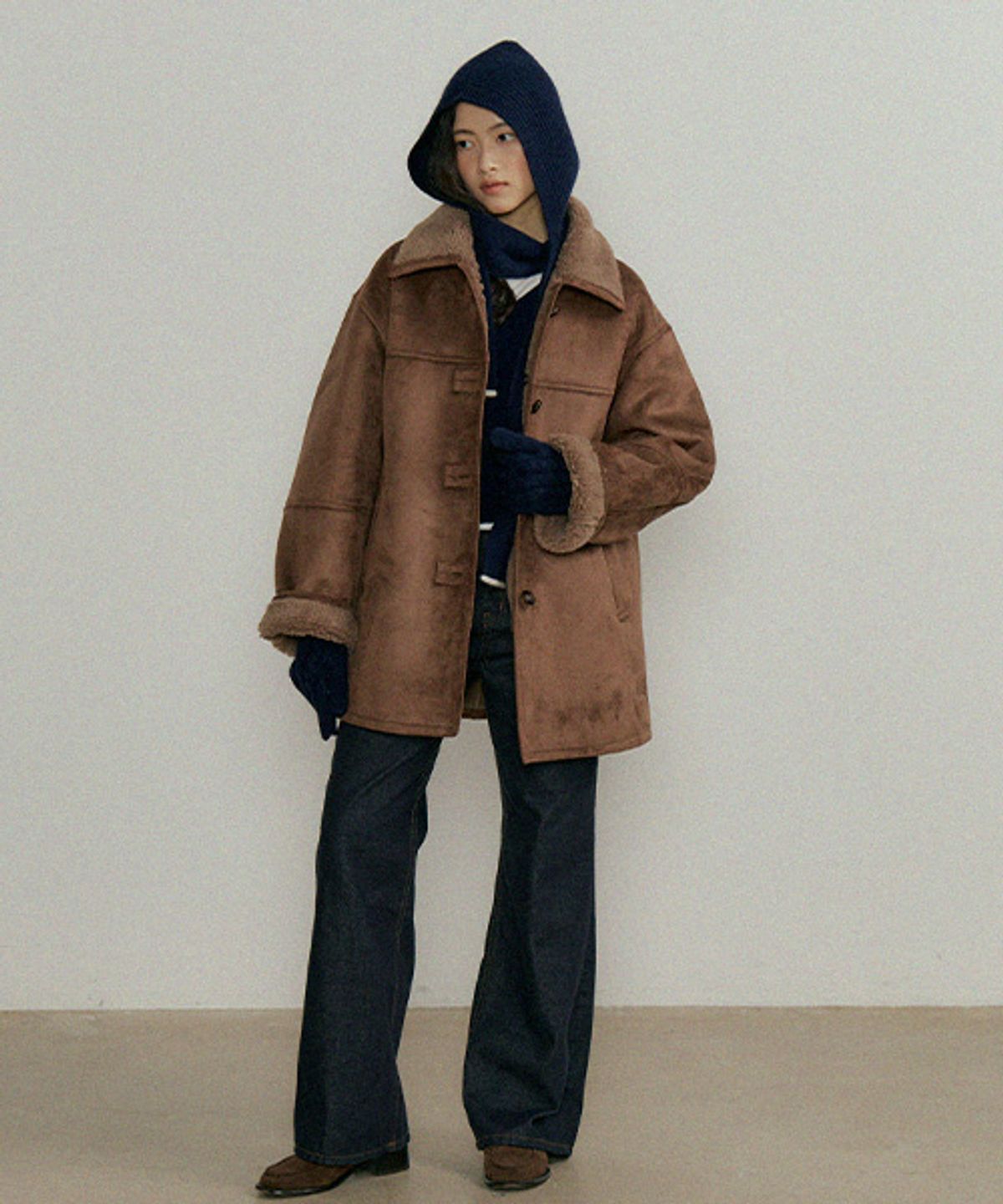 링서울(LINGSEOUL) wool shearling mustang coat-brown