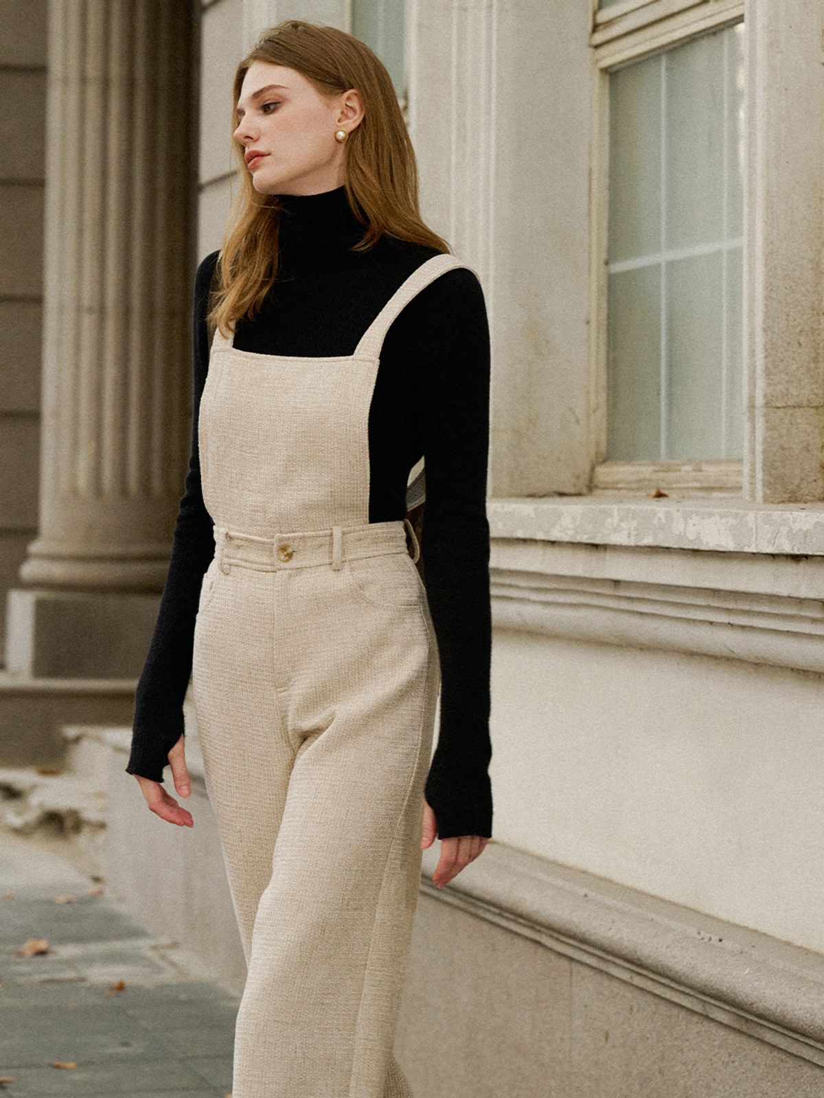 르니나(LENINA) LORNA tweed overall pants_OATMEAL
