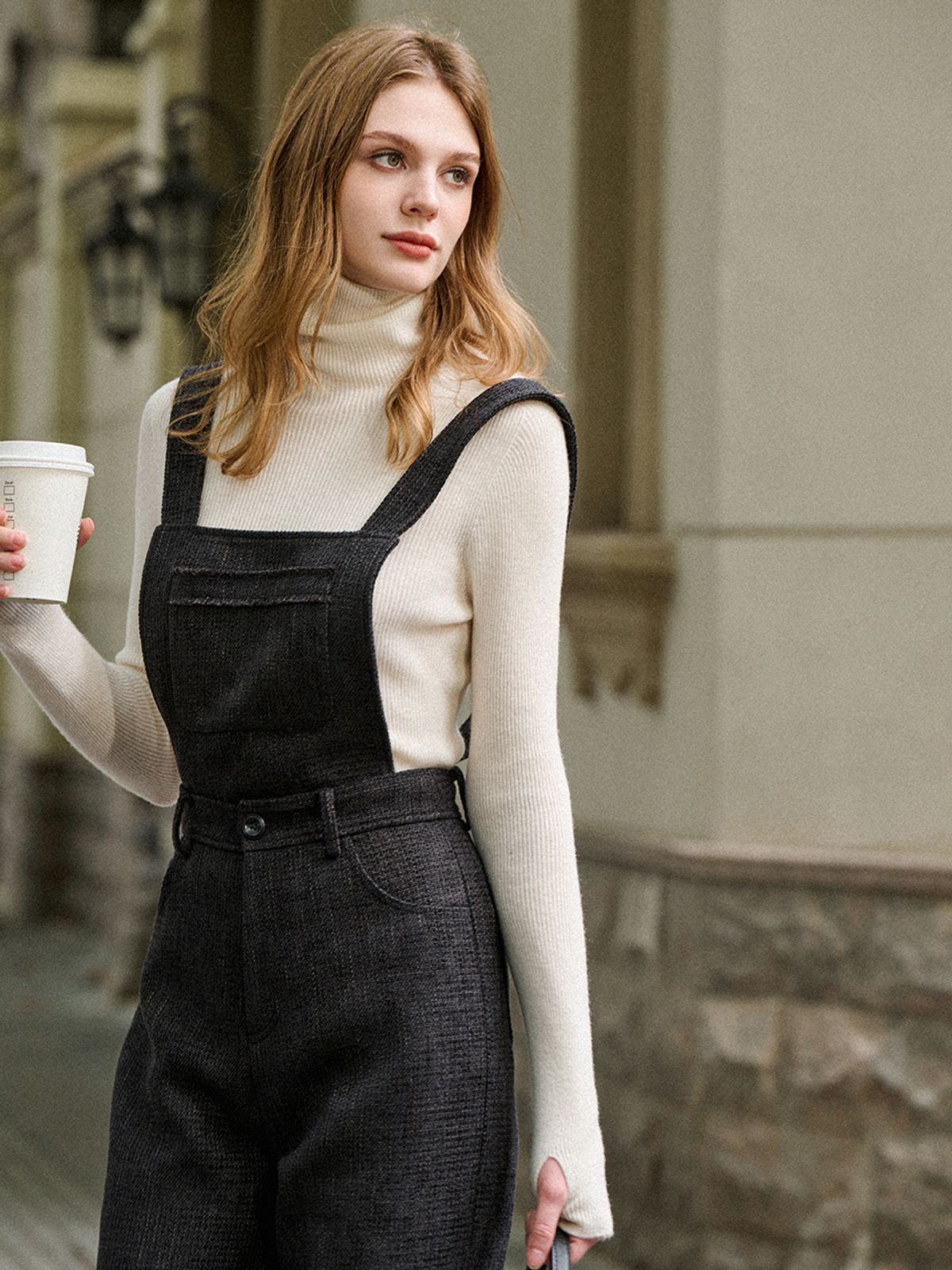 르니나(LENINA) LORNA tweed overall pants_BLACK