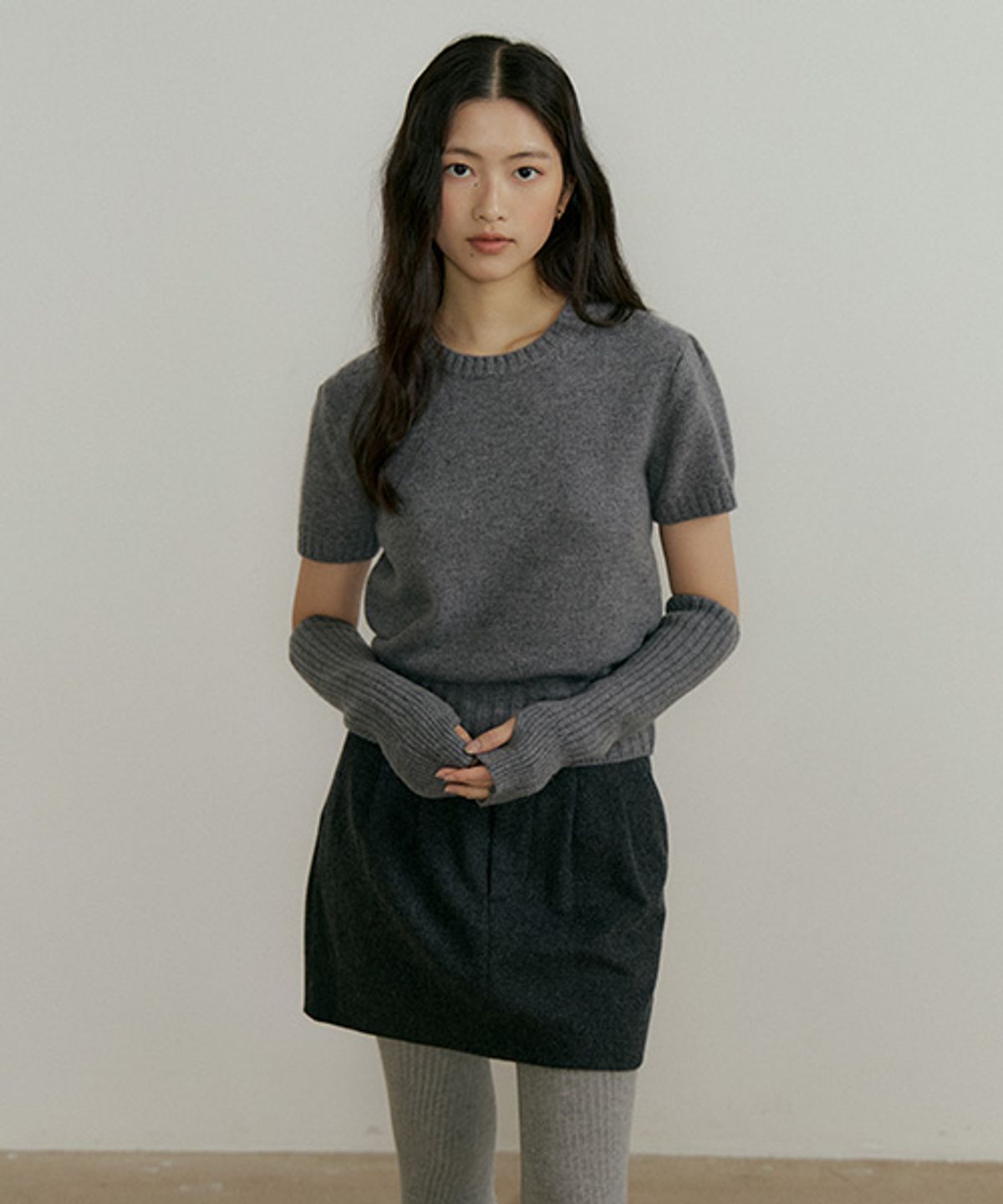 링서울(LINGSEOUL) two button pintuck mini skirt-charcoal