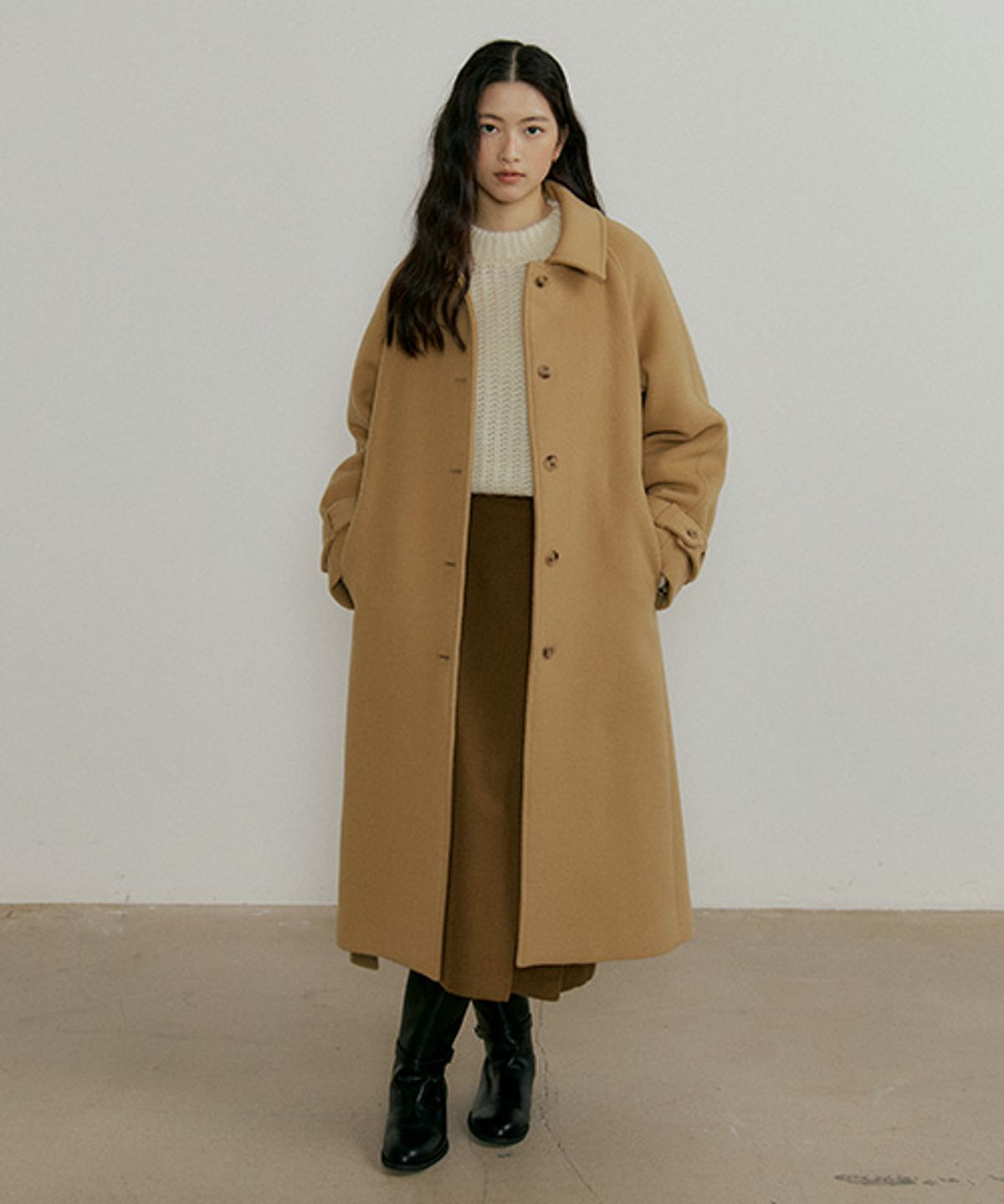 링서울(LINGSEOUL) wool belted balmacan coat-beige