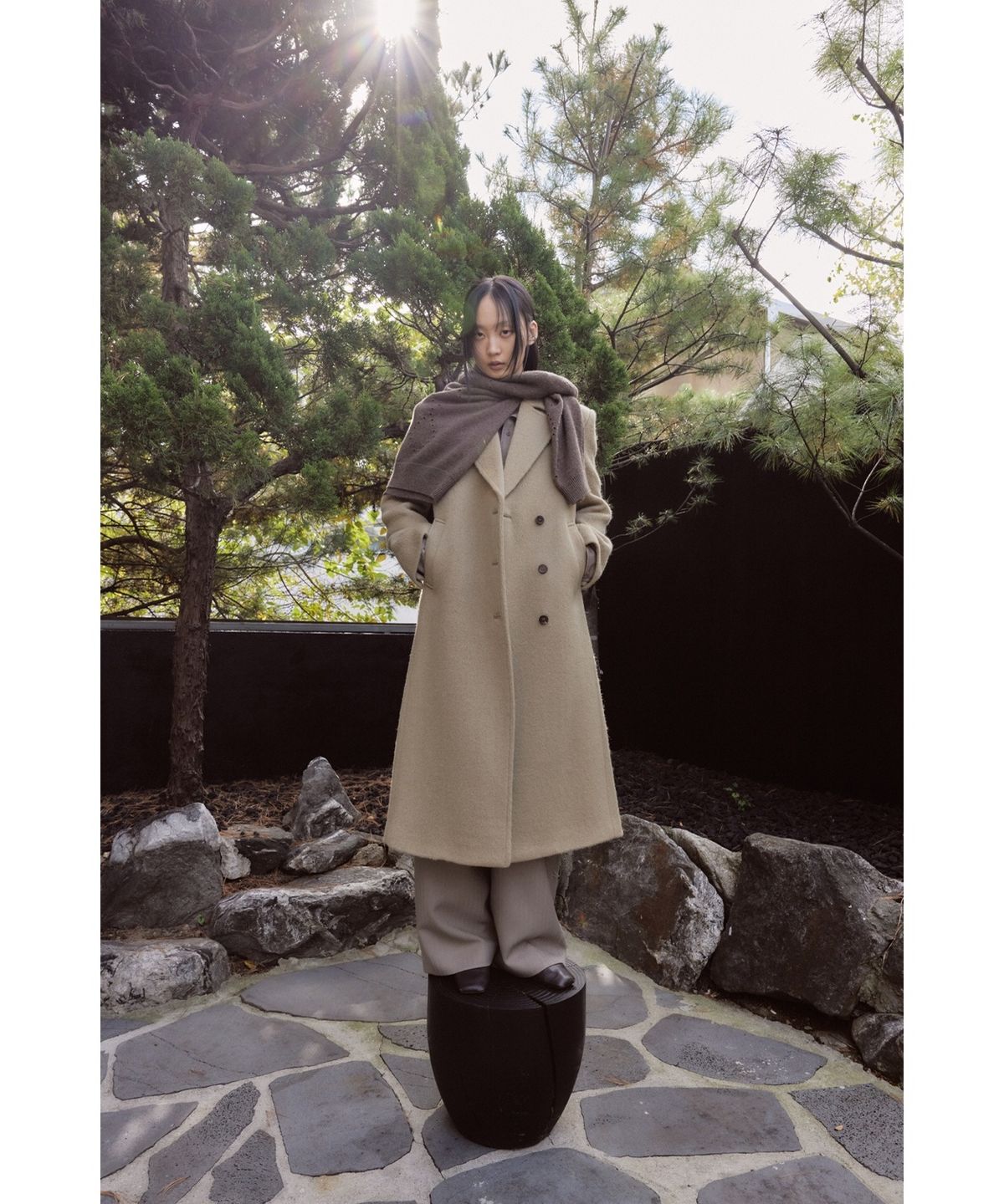 유스(YOUTH) Oversized Double Breasted Coat - Beige