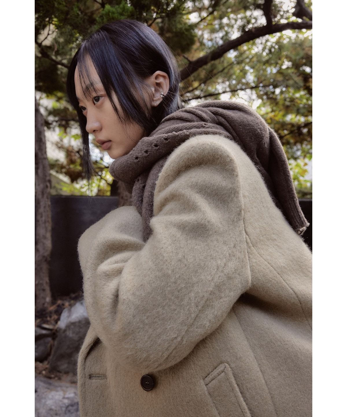 유스(YOUTH) Oversized Double Breasted Coat - Beige