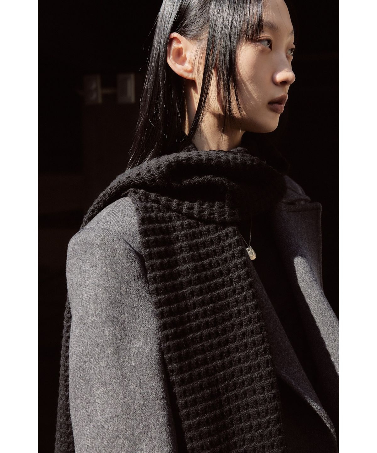유스(YOUTH) Oversized Double Breasted Coat - Charcoal Grey