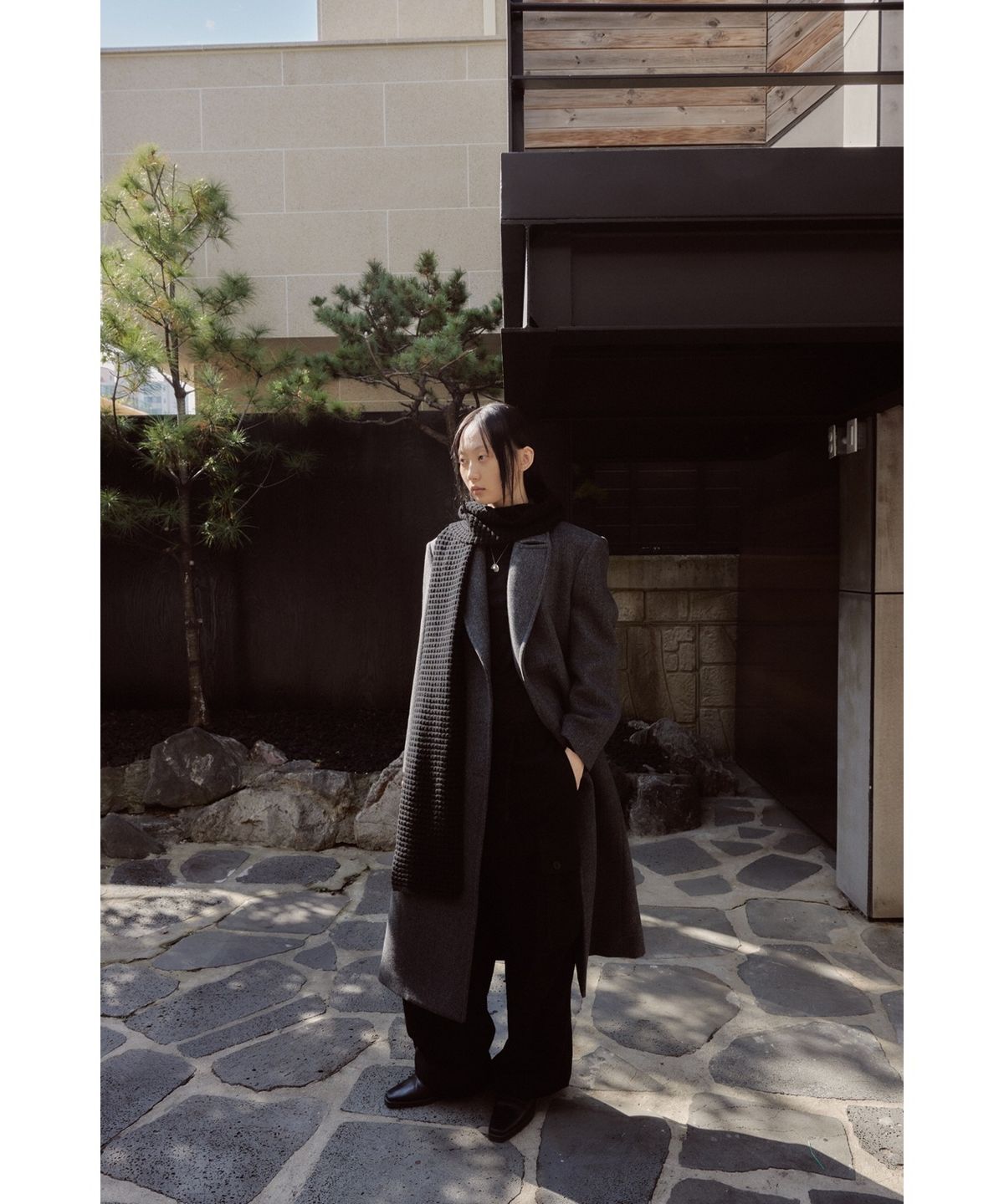 유스(YOUTH) Oversized Double Breasted Coat - Charcoal Grey