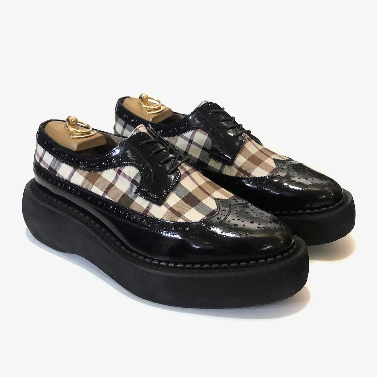 조앤슈(JOENSHOE) 헤이마켄 클래식체크 5cm 오버솔 윙팁 블랙