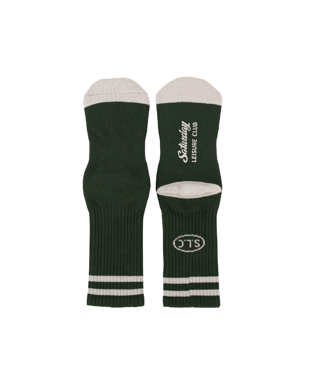 세러데이 레저 클럽(SATURDAY LEISURE CLUB) Leisure Stripe Socks - British Racing Green & Ivory