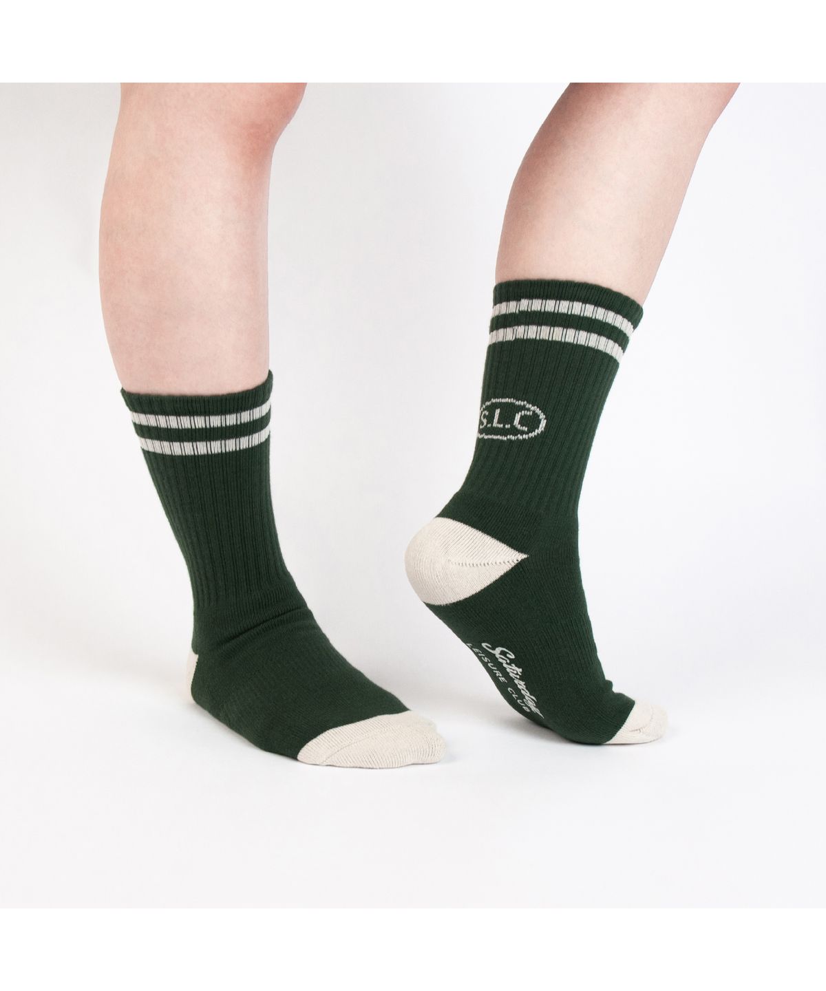 세러데이 레저 클럽(SATURDAY LEISURE CLUB) Leisure Stripe Socks - British Racing Green & Ivory