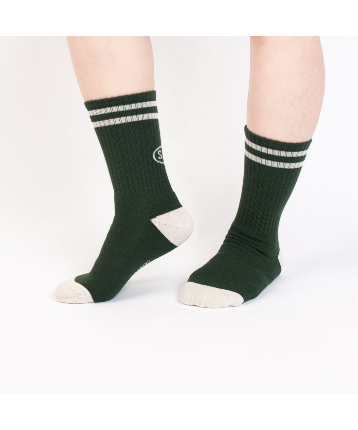 세러데이 레저 클럽(SATURDAY LEISURE CLUB) Leisure Stripe Socks - British Racing Green & Ivory