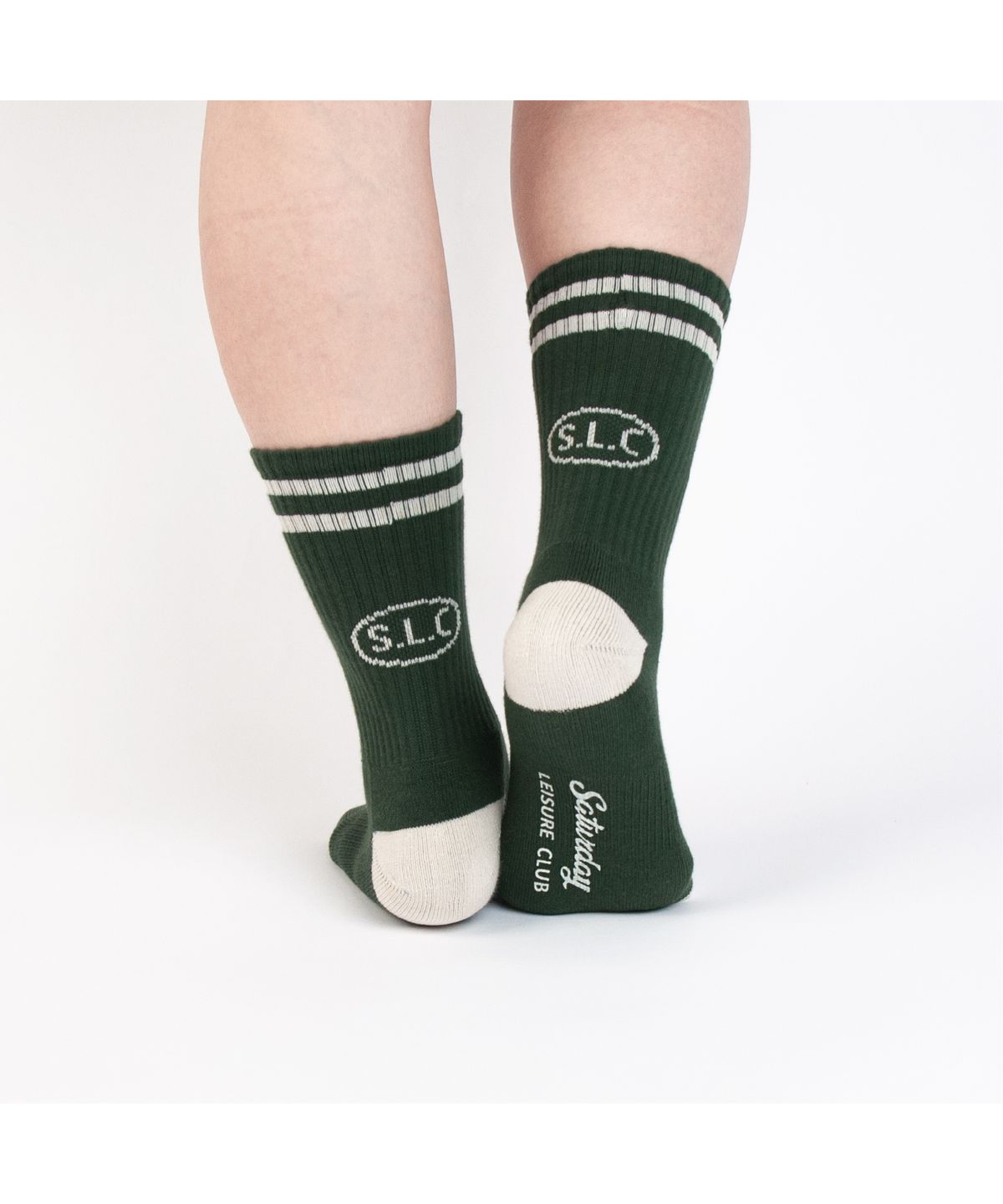 세러데이 레저 클럽(SATURDAY LEISURE CLUB) Leisure Stripe Socks - British Racing Green & Ivory