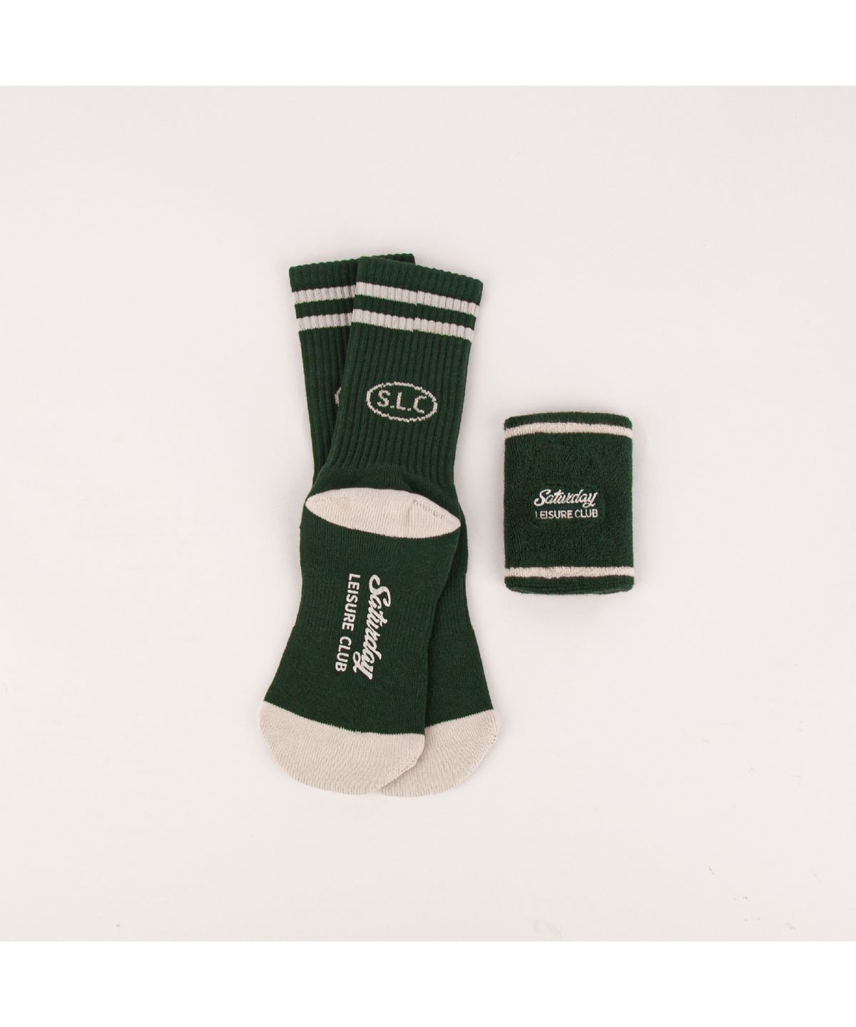 세러데이 레저 클럽(SATURDAY LEISURE CLUB) Leisure Stripe Socks - British Racing Green & Ivory