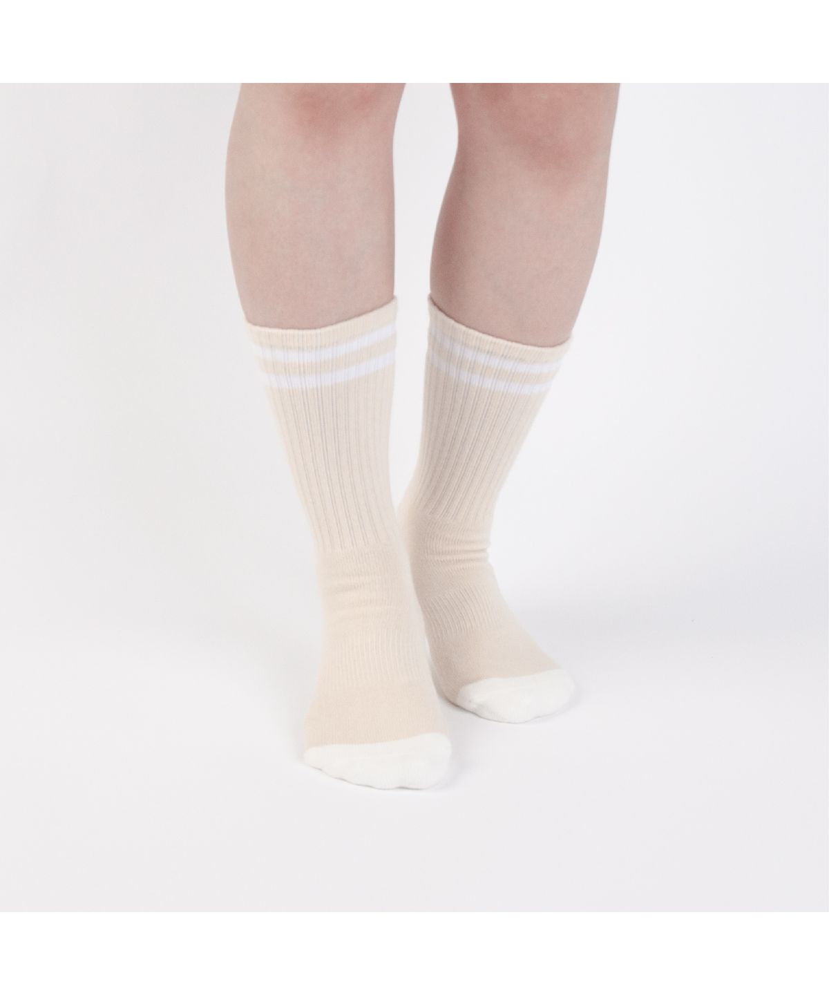 세러데이 레저 클럽(SATURDAY LEISURE CLUB) Leisure Stripe Socks - Light Beige & White