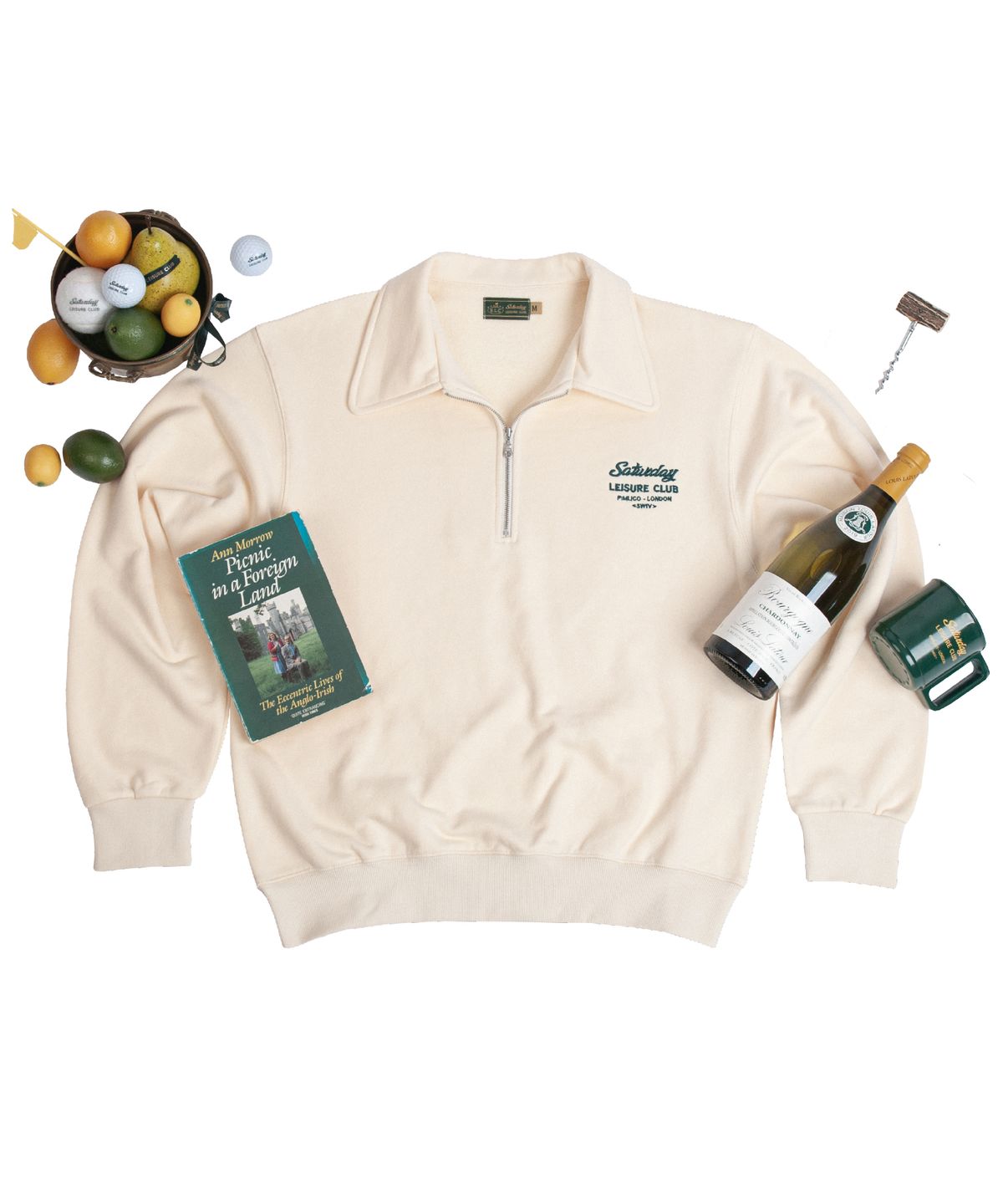 세러데이 레저 클럽(SATURDAY LEISURE CLUB) Saturday Leisure Club Logo Leisure Half Zip-Up Sweatshirt(Unisex) - Ivory