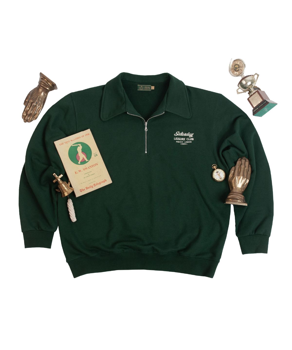세러데이 레저 클럽(SATURDAY LEISURE CLUB) Saturday Leisure Club Logo Leisure Half Zip-Up Sweatshirt(Unisex) - Green