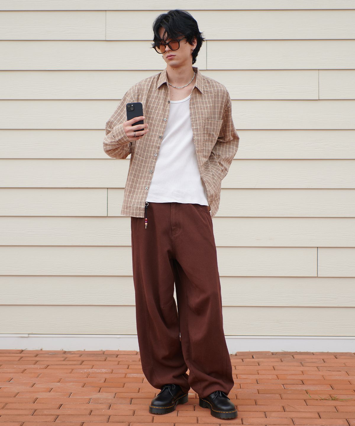 미드선(MIDSUN) Sand Check Shirt-Beige