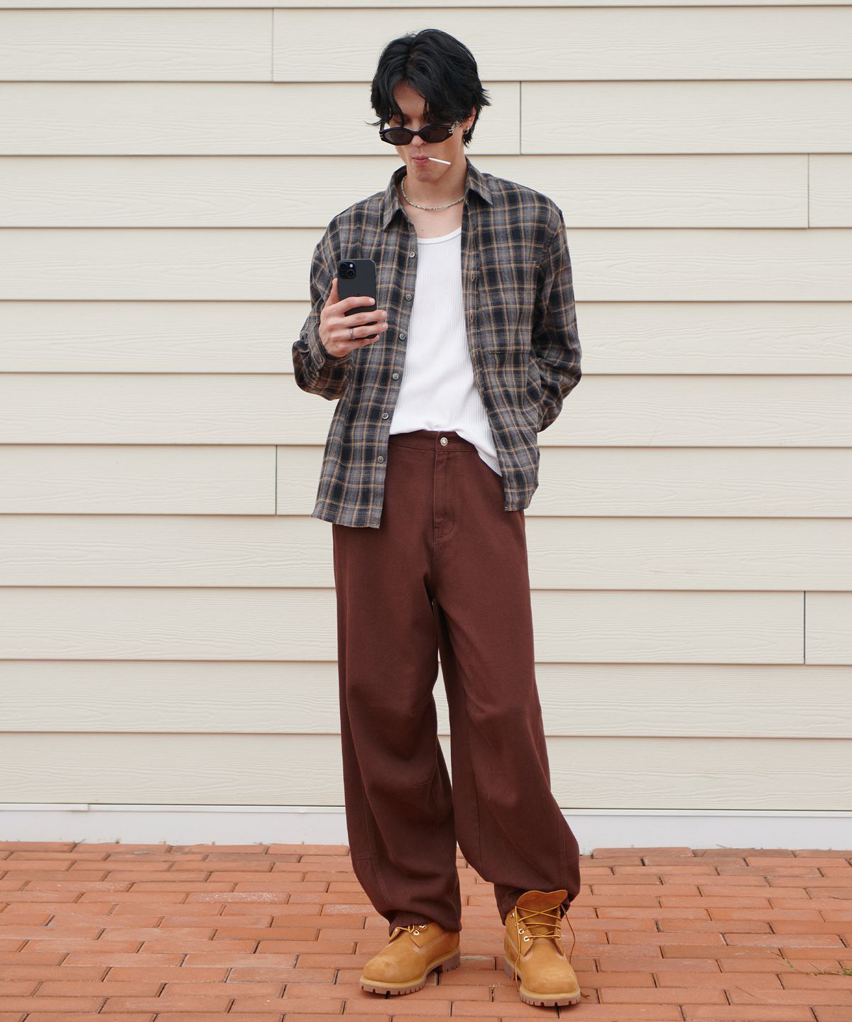 미드선(MIDSUN) Dark Check Shirt-Black