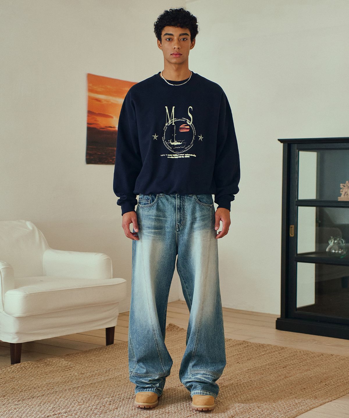미드선(MIDSUN) MS Yacht Sweat Shirt-Navy