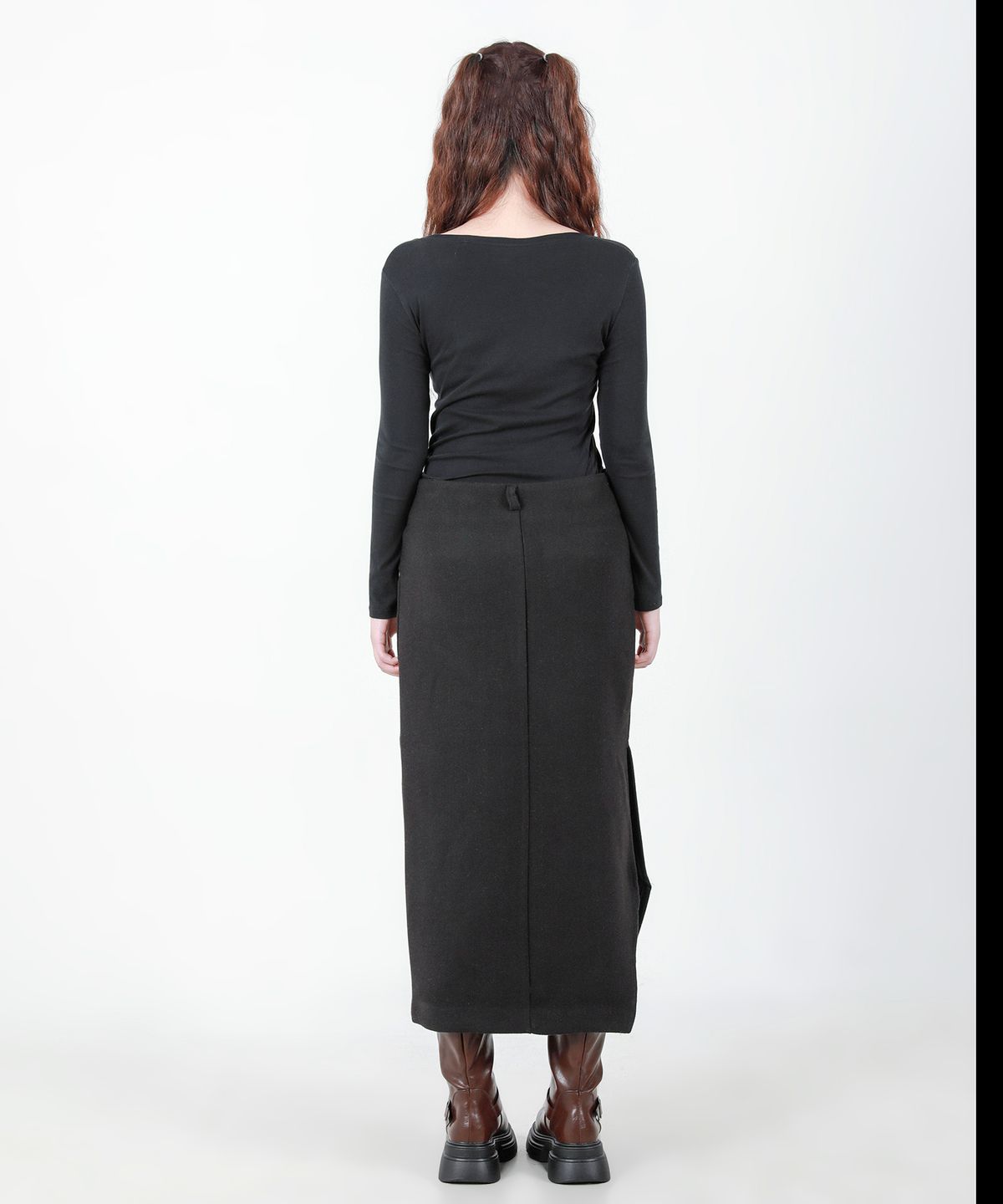 카타르시스(KATHARSIS) 벨트 컷팅 롱  스커트 블랙 ONE SIZE