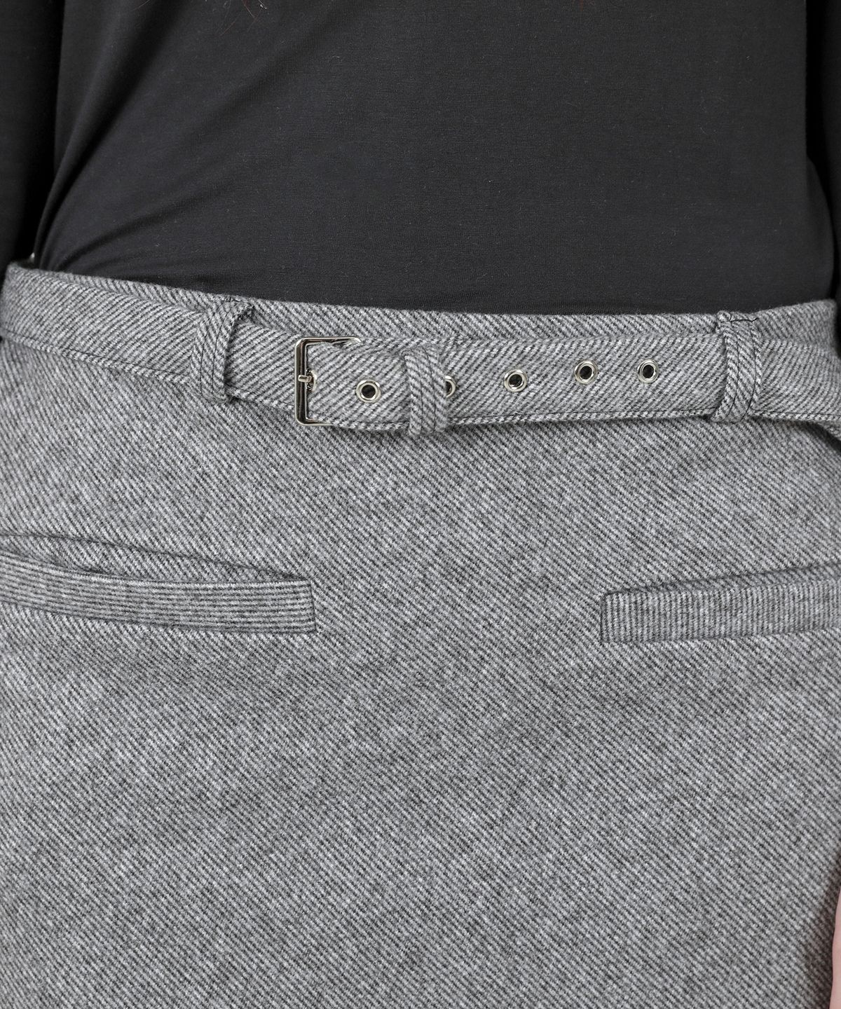 카타르시스(KATHARSIS) 벨트 컷팅 롱  스커트 그레이 ONE SIZE