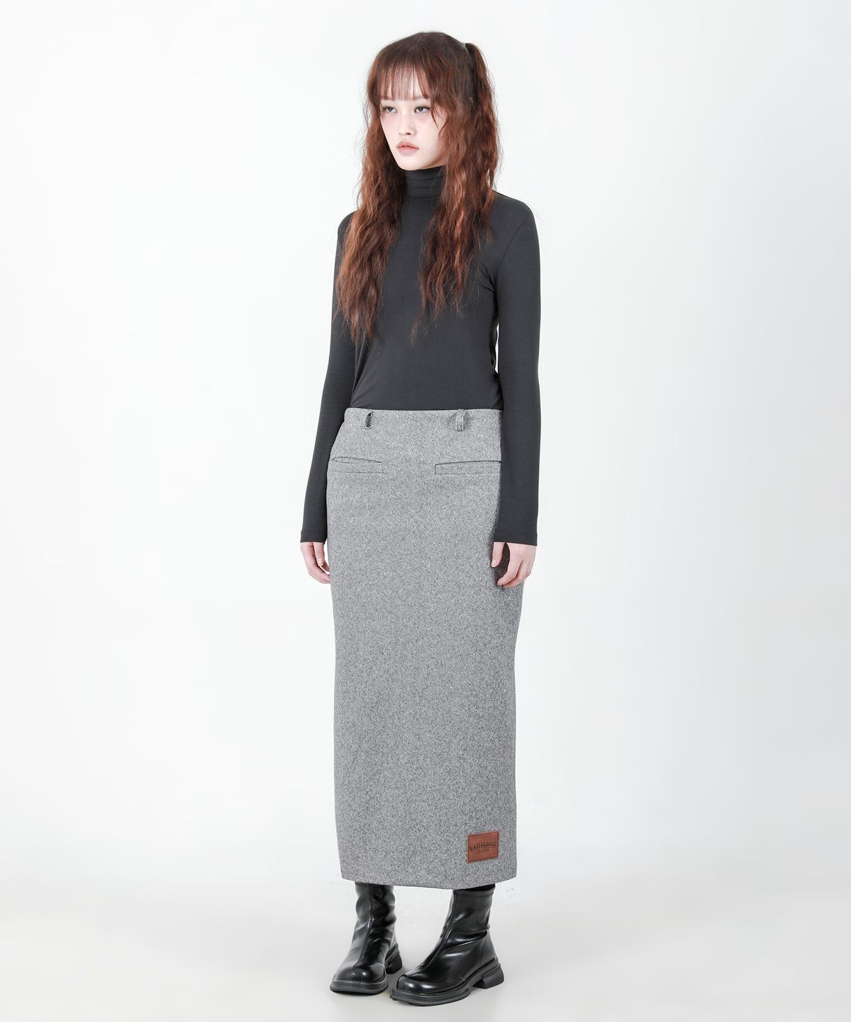 카타르시스(KATHARSIS) 벨트 컷팅 롱  스커트 그레이 ONE SIZE