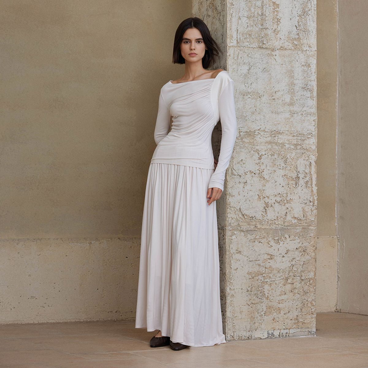 와이와이아이엠(YYIAM) YY_Pleated maxi skirt_WHITE