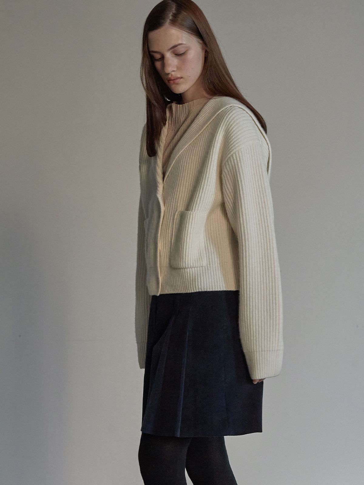 비뮤즈맨션(BEMUSE MANSION) Sailor collar double cardigan - Ivory