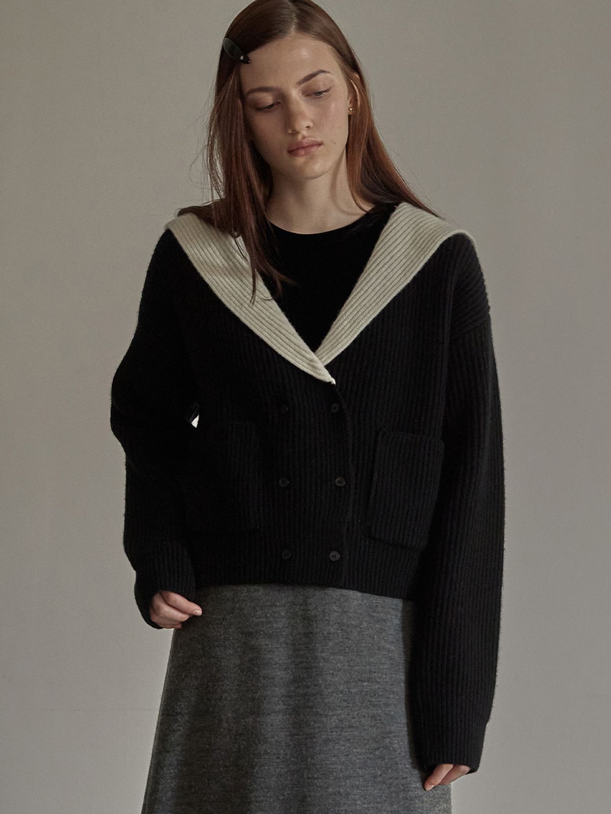 비뮤즈맨션(BEMUSE MANSION) Sailor collar double cardigan - Ivory
