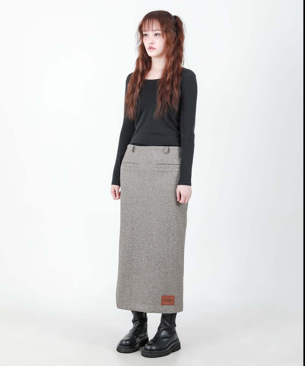카타르시스(KATHARSIS) 벨트 컷팅 롱  스커트 브라운 ONE SIZE