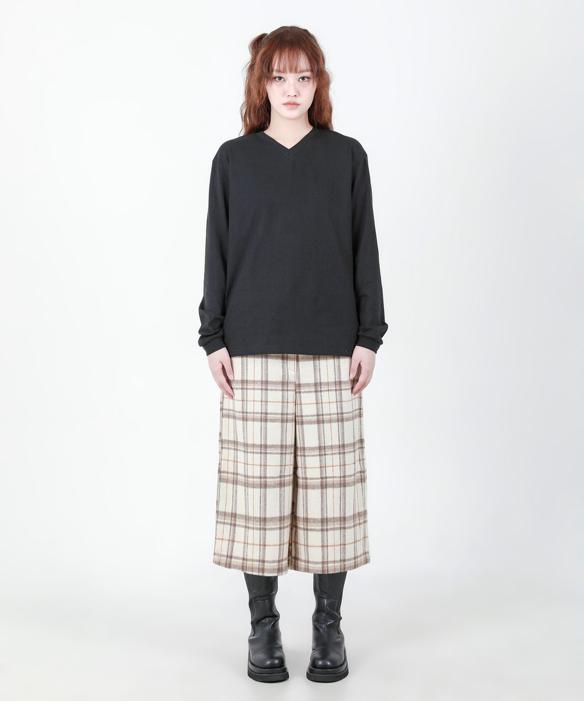 카타르시스(KATHARSIS) 벨트 버뮤다 팬츠 아이보리 체크 ONE SIZE