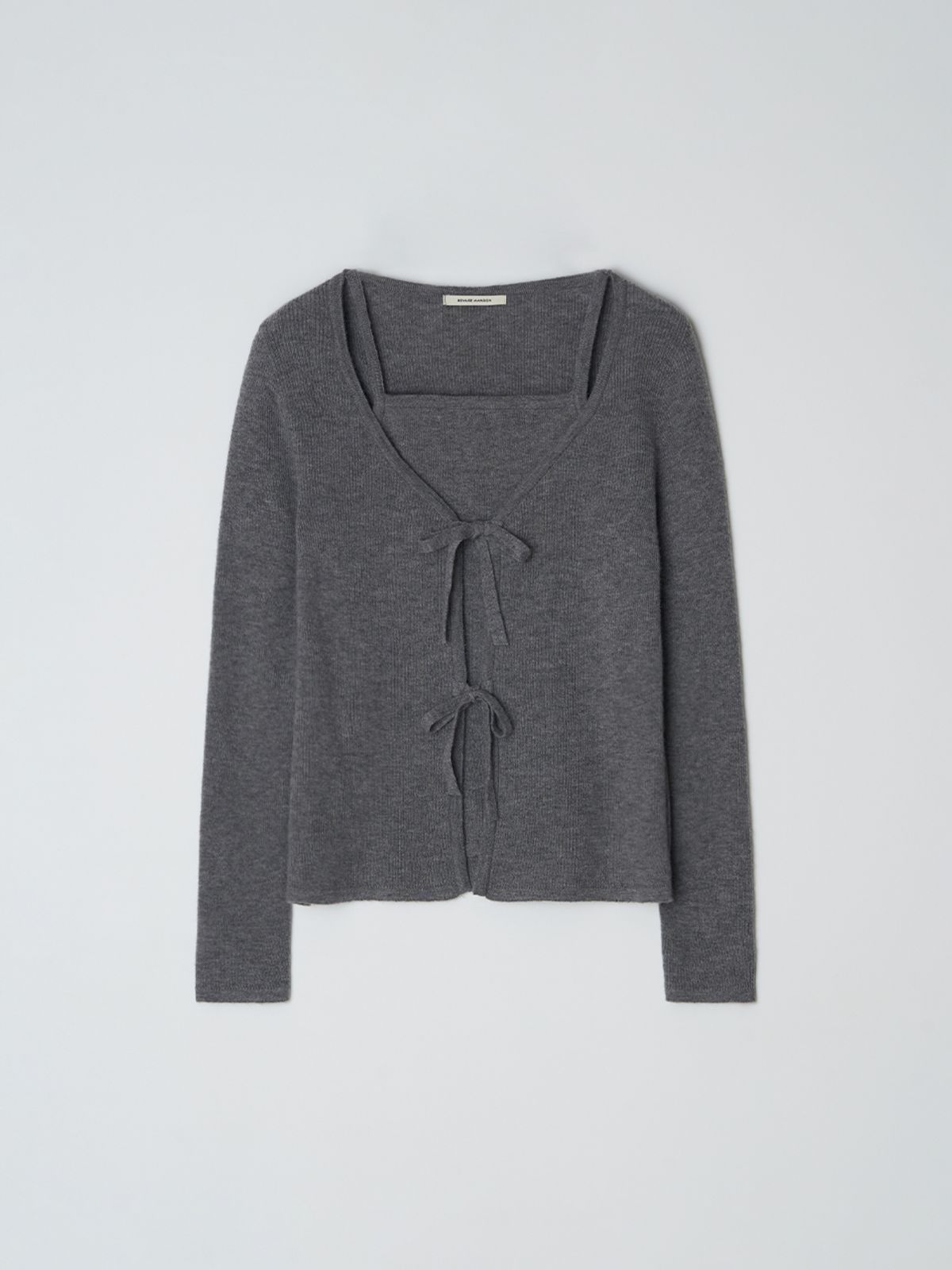 비뮤즈맨션(BEMUSE MANSION) Ribbon layered cardigan - Melange gray