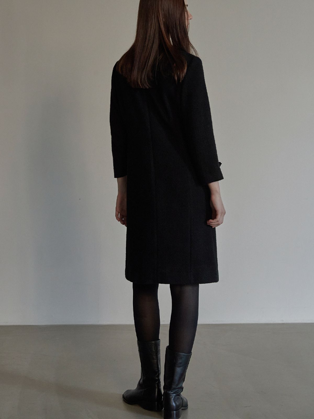 비뮤즈맨션(BEMUSE MANSION) Ribbon point tweed dress - Black