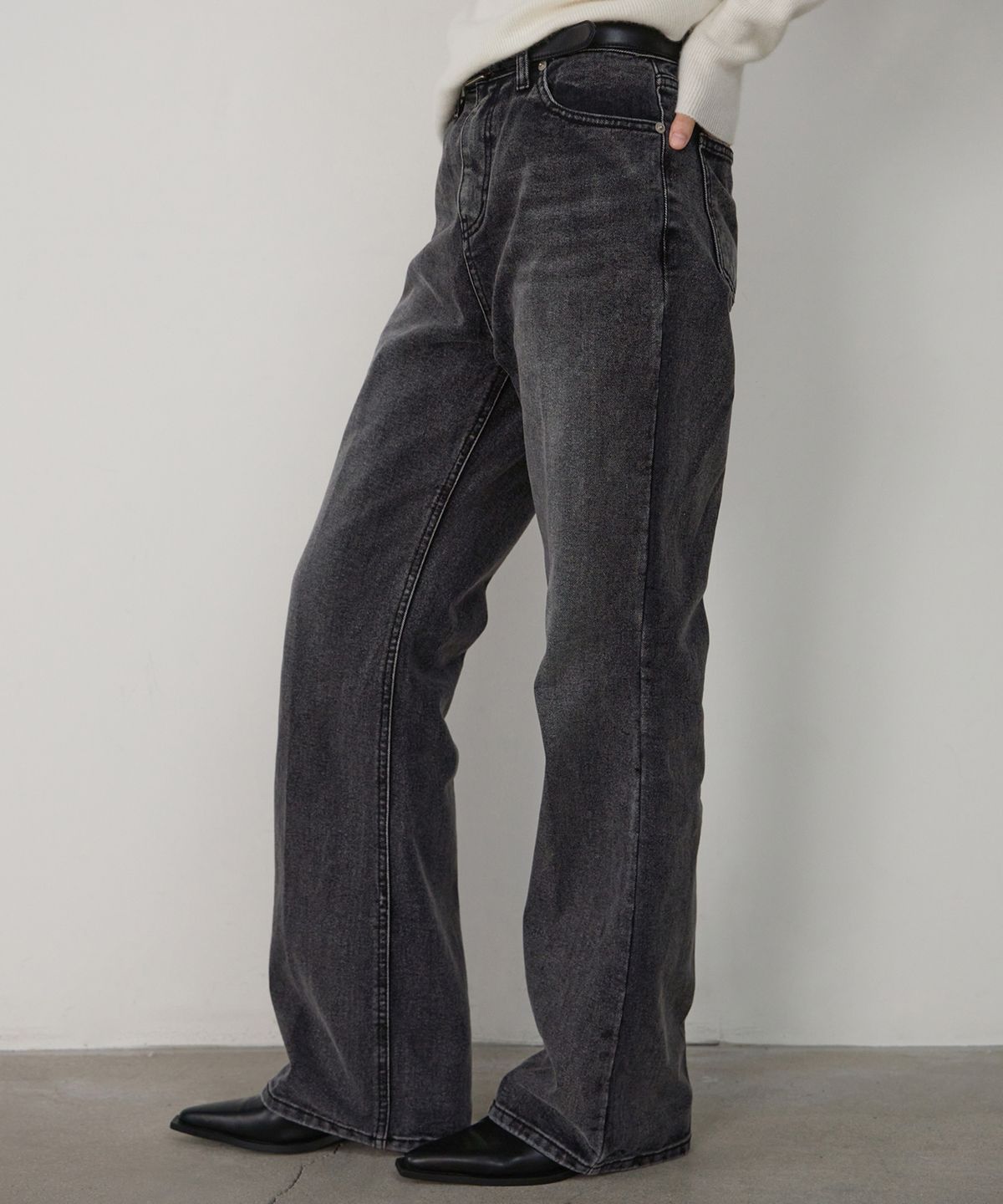 더마고(THEMARGOT) FLEECE FRONT WRINKLE DENIM (BLACK)