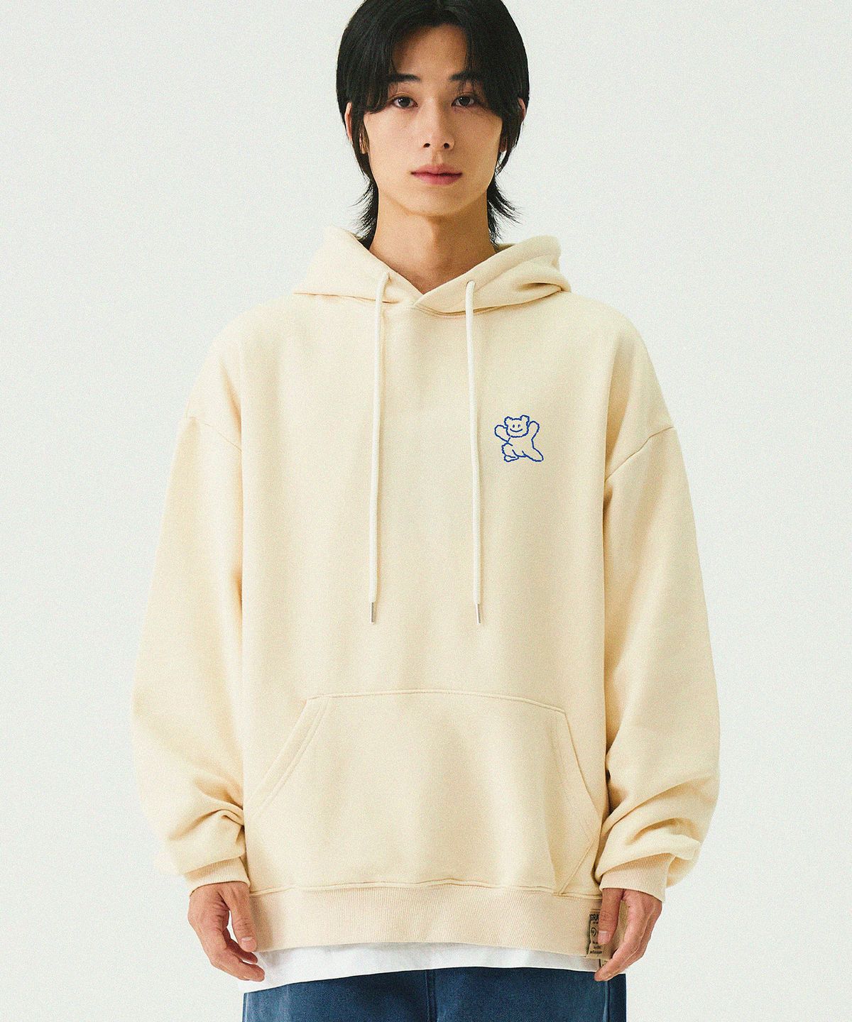 그레이버(GRAVER) [UNISEX]스몰 라인 베어스마일 후드티_크림